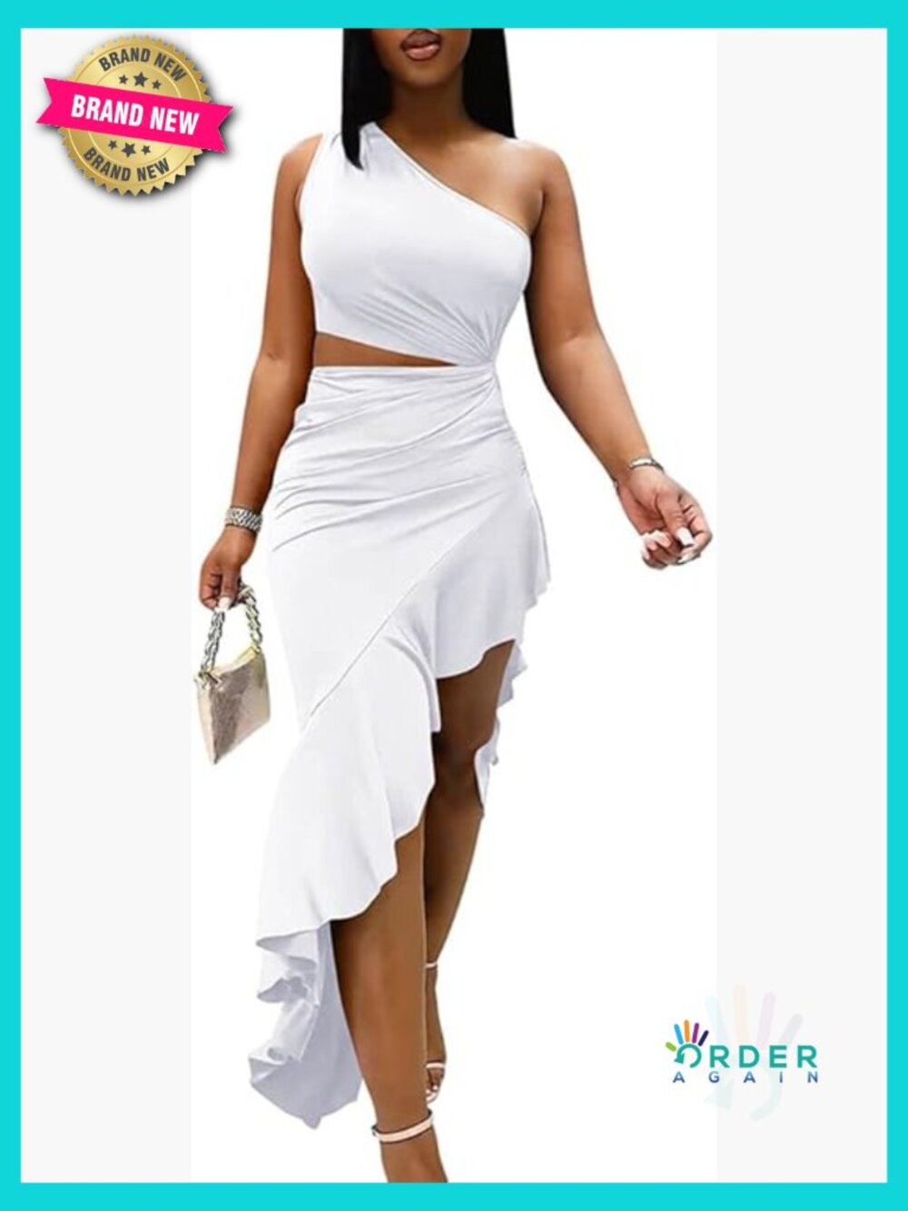 Bodycon One Shoulder Ruffle Asymmetrical Cut Out Club Party Maxi Dress